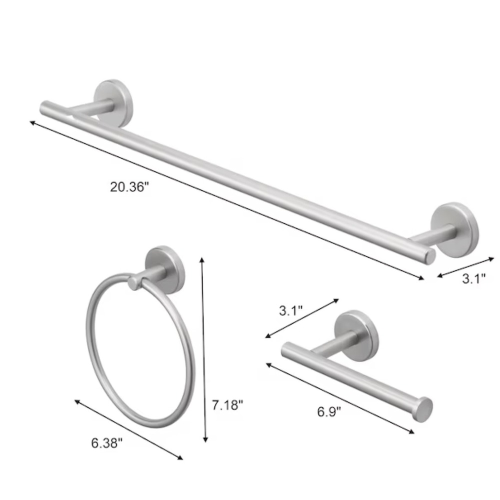 Allen + Roth Harlow 3-Piece Bathroom Hardware Set Brushed Nickel Towel Bar Ring